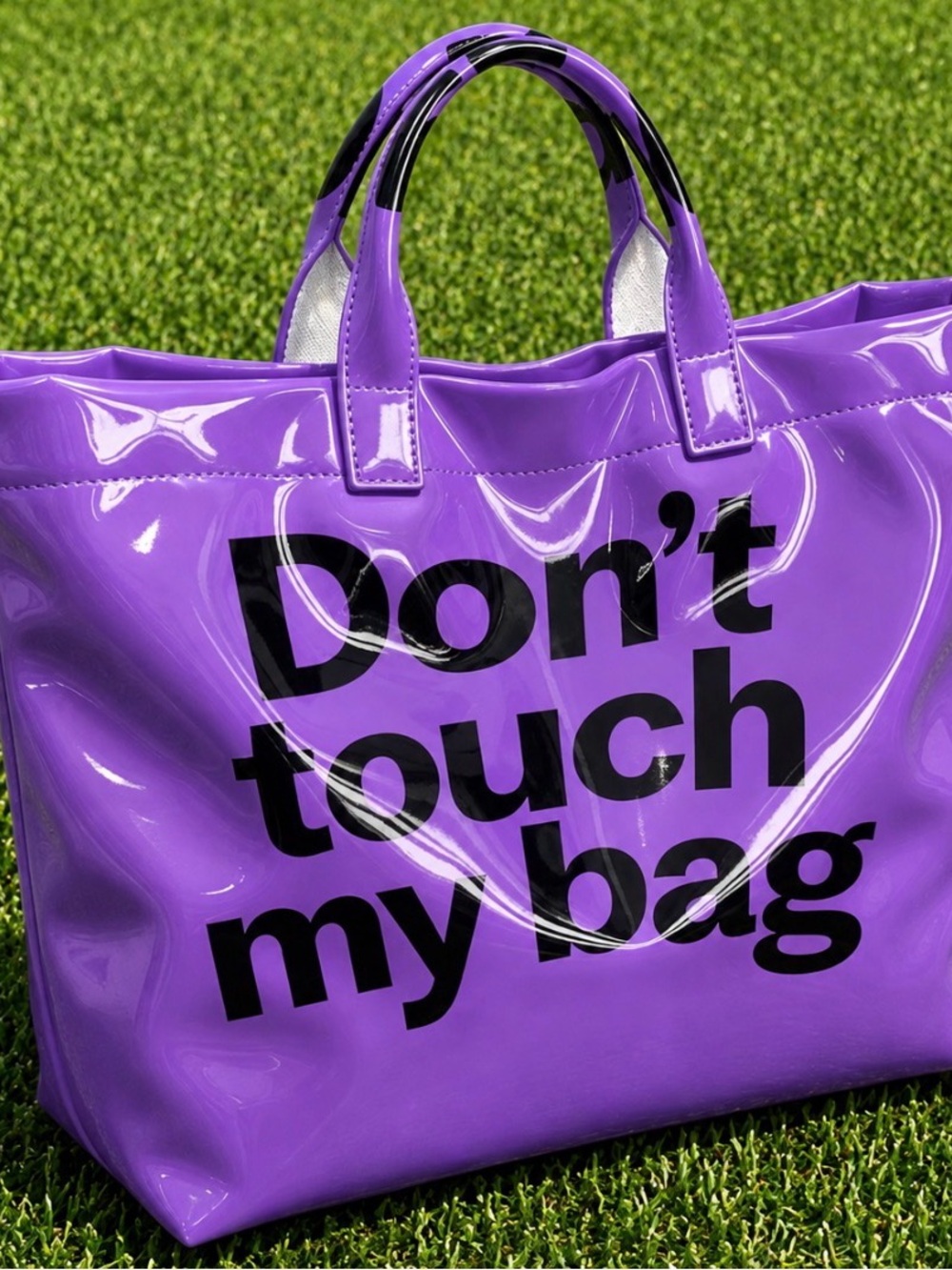 Don’t Touch My Bag Purple Patent Tote